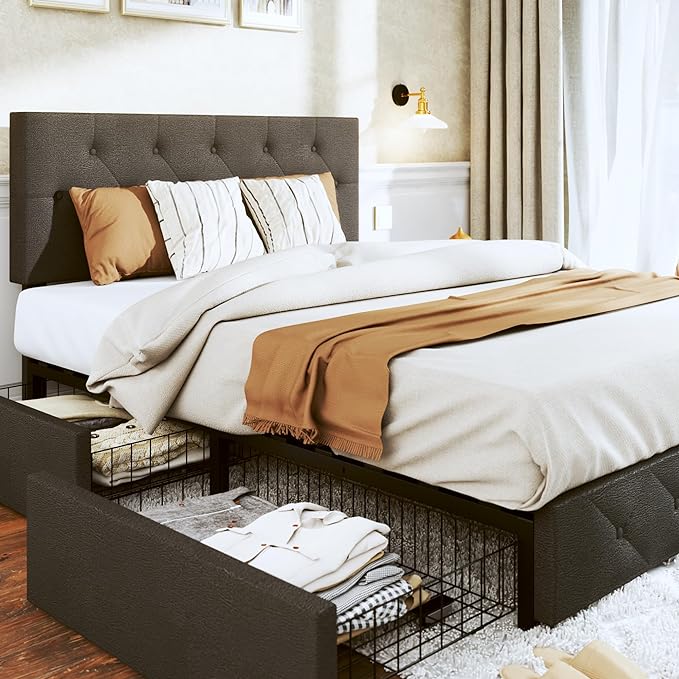 LuxeRest Upholstered Bed – Storage Drawers & Adjustable Headboard