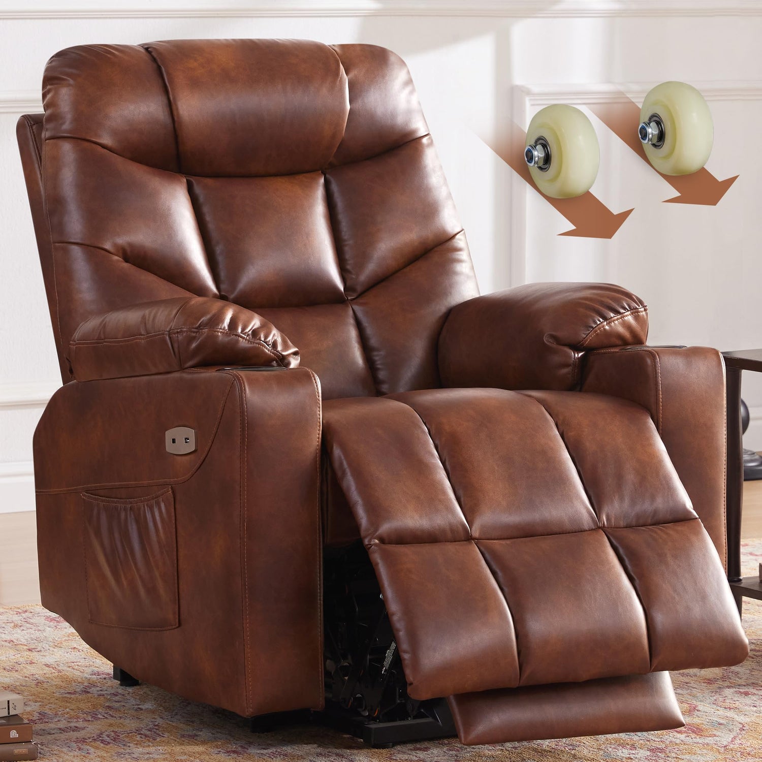 Brown power lift recliner chair with wheels for elderly


