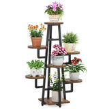 Brown wooden plant rack for displaying potted flowers and succulents