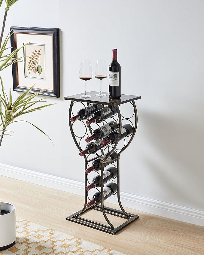 Furniture Metal with Marble Finish Top Wine Storage Organizer Display Rack Table