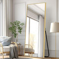 Full Length Mirror 65"x22" Floor Mirror with Standing Holder Solid Wood Frame Large Wall