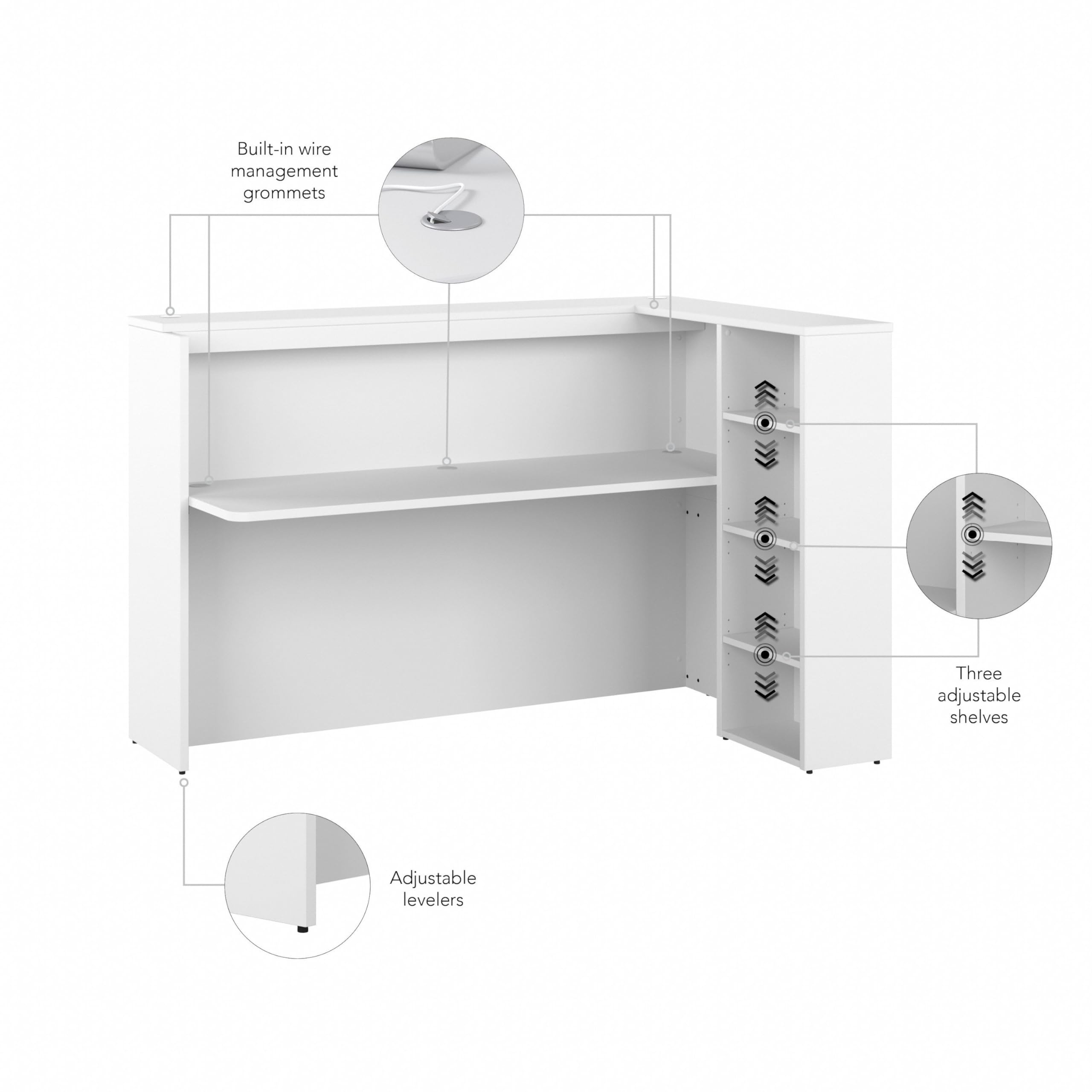 Built-in Shelves on White Reception Desk for Office Essentials
