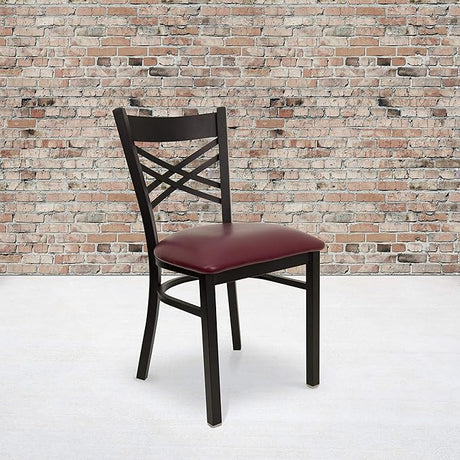 2 Pack HERCULES Series Black ''X'' Back Metal Restaurant Chair