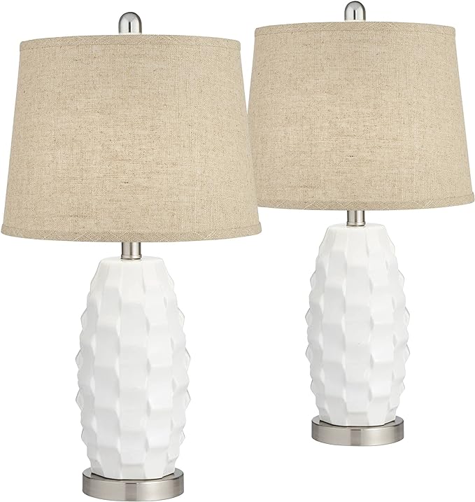 Brad Modern Coastal Style Accent Table Lamps 24.5" High Set of 2 LED Scalloped White