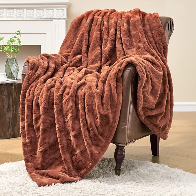 Oversized Minky Blanket, Super Soft Fluffy Luxury Throw Blanket Comfy Faux Fur Bed