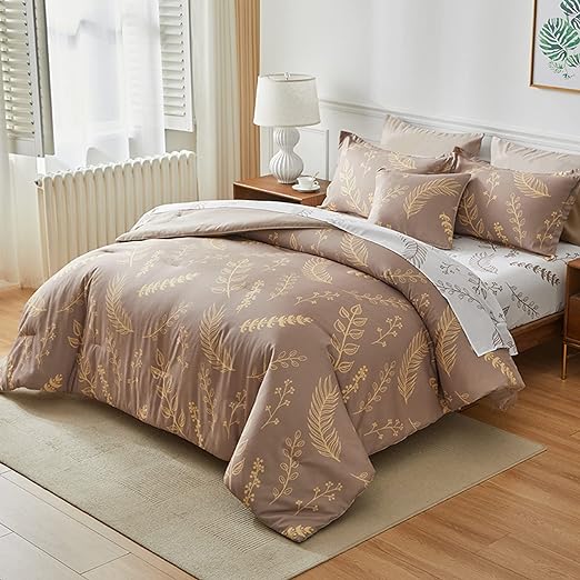 Navy Leaf Comforter Set King(91'' x 102'') Size Whole Piece Filling Light Weight Comforter