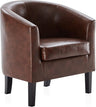 Living Room Chair, Faux Leather Accent Chair Barrel Round Club Tub Sofa Chair