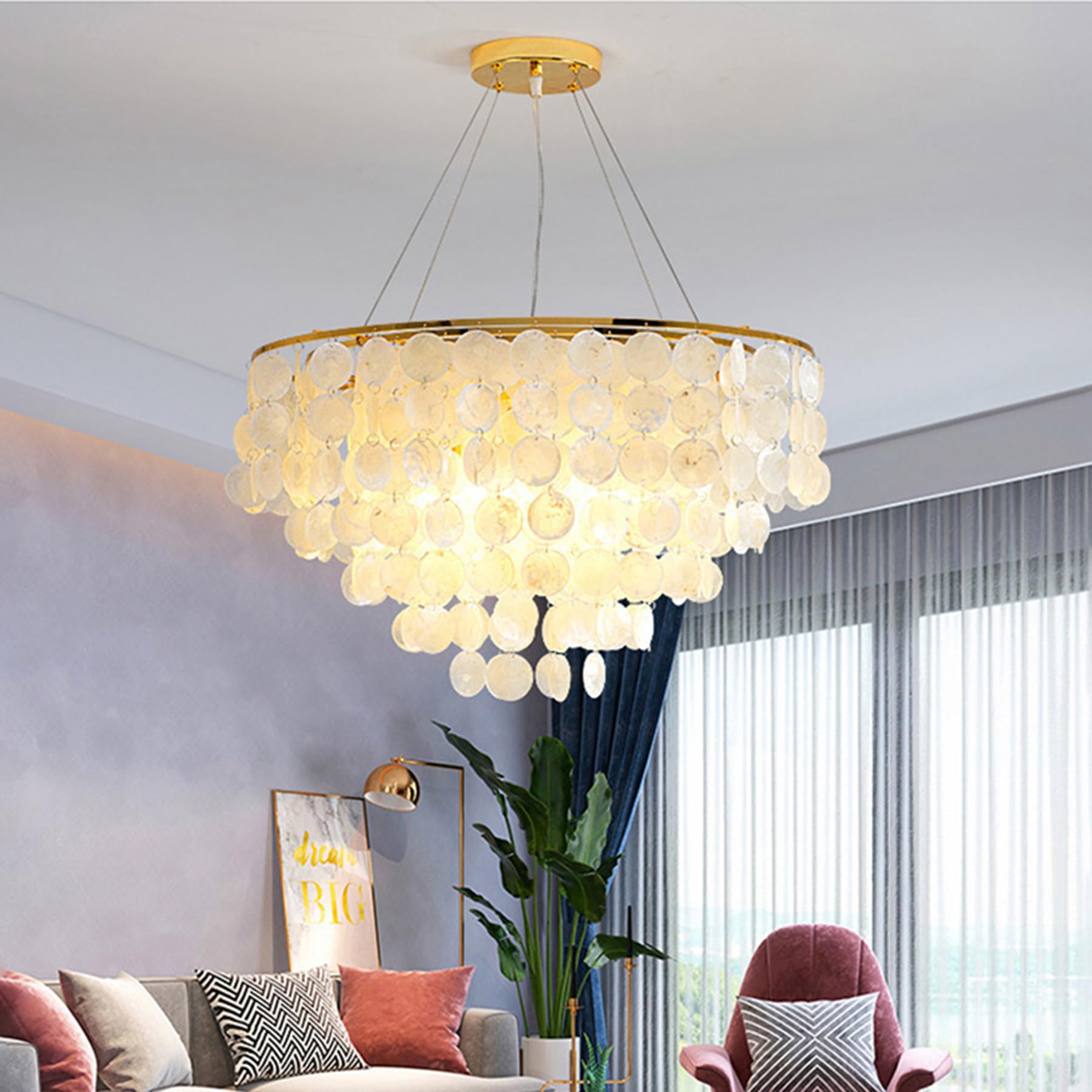 Elegant Capiz Shell Ceiling Light for Living Room & Dining