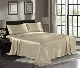 Satin Sheets Queen 4-Piece, Black Hotel Luxury Silky Bed Sheets