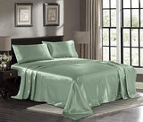 Satin Sheets Queen 4-Piece, Black Hotel Luxury Silky Bed Sheets