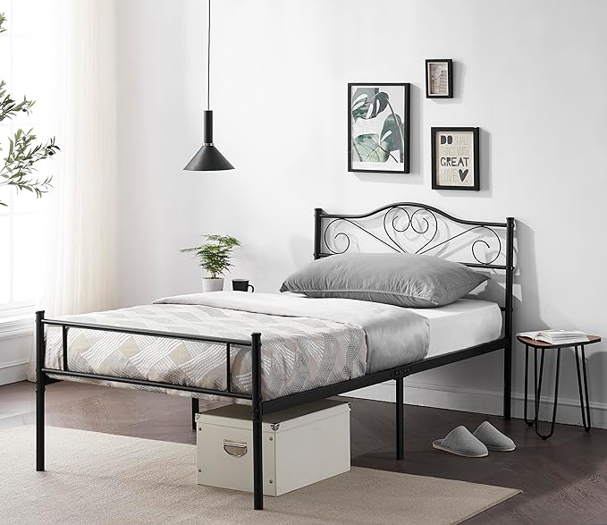 14 Inch Twin Size Metal Platform Bed Frame with Headboard and Footboard