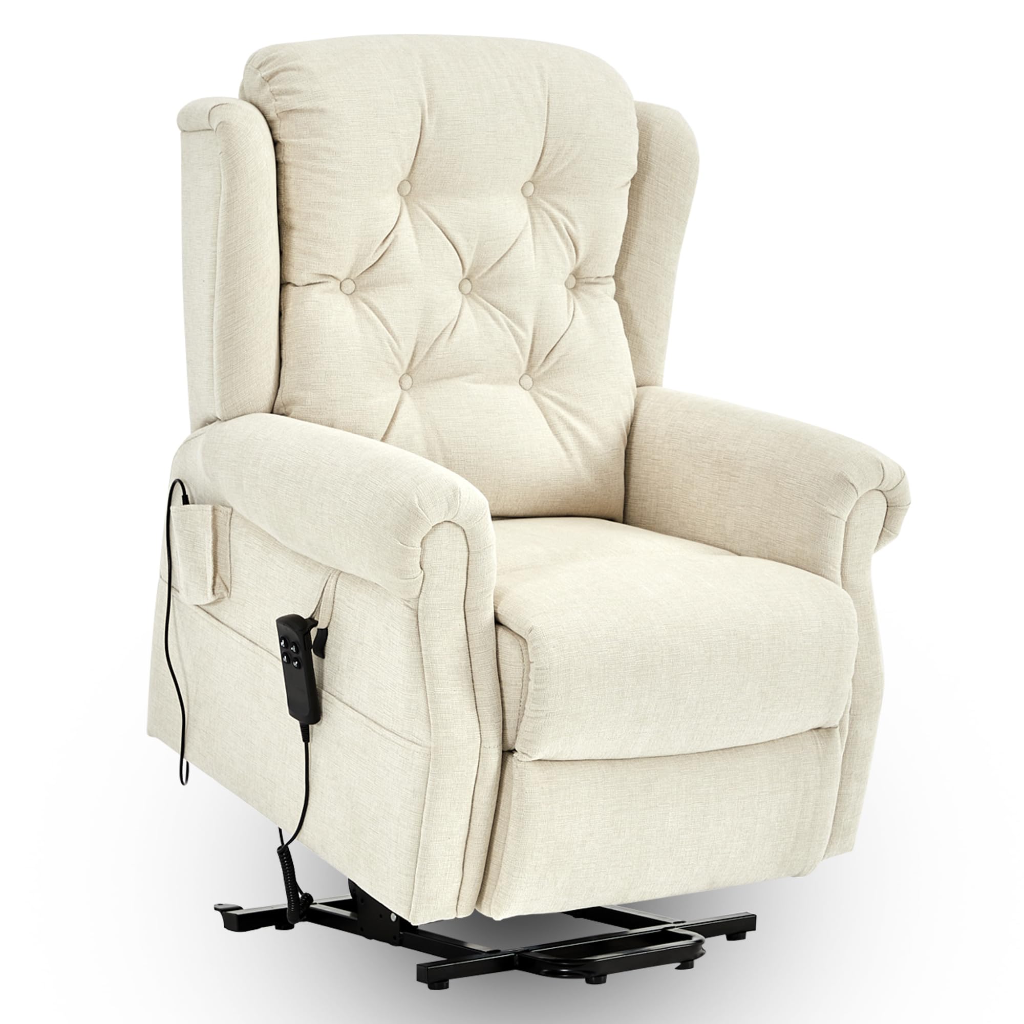 Chenille Beige Recliner with Remote and Pockets