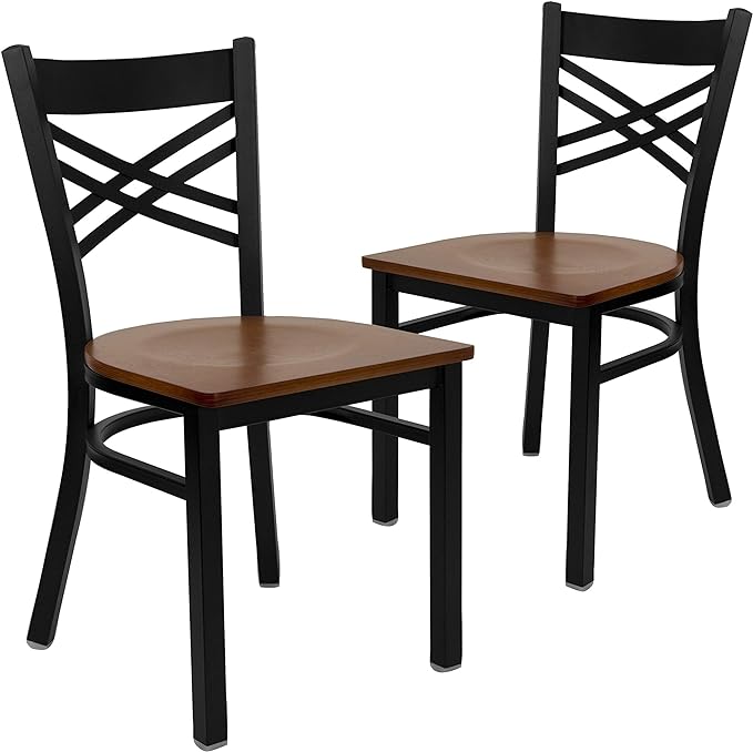 2 Pack HERCULES Series Black ''X'' Back Metal Restaurant Chair