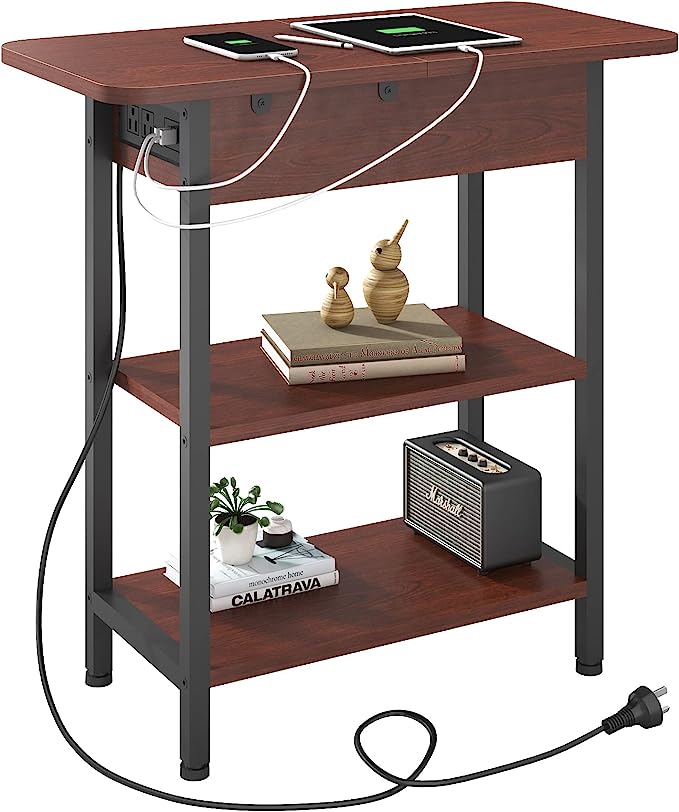 Flip Top Side Table with USB Ports and Outlets