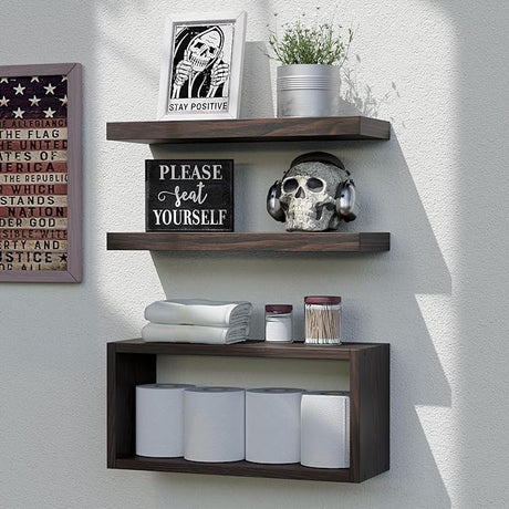 Black Floating Shelves Set of 3, Modern Bathroom Shelves Wall Mounted Shelves