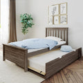 Twin Bed, Wood Bed Frame with Headboard For Kids with Trundle