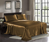 Satin Sheets Queen 4-Piece, Black Hotel Luxury Silky Bed Sheets