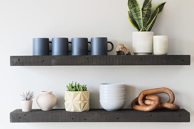 Accent Floating Shelves | Reclaimed Wide Plank Barn Wood with Floating Brackets