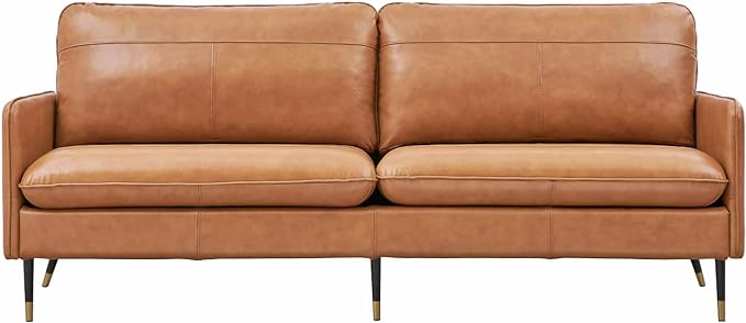 Genuine Leather Sofa, Mid-Century Modern Leather Sofa Couch for Bedroom Living Room