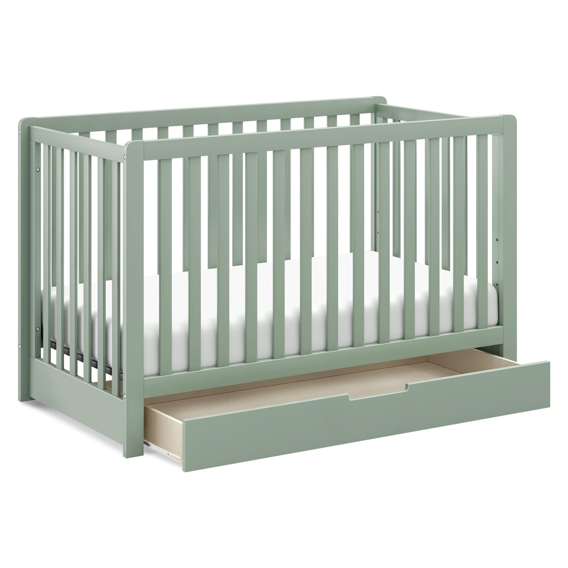 Colby 4-in-1 convertible crib in gray and white with trundle storage drawer