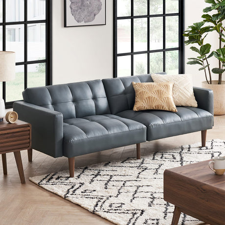 Convertible Futon Couch with Soft Fabric & Wooden Legs