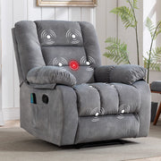 CozyVibe Plush Fabric Massage Recliner Chair in Light Grey