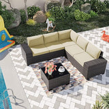 , 6 Pieces Outdoor Sectional Furniture High Backrest Patio