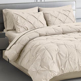 Queen Comforter Set 7 Pieces Pinch Pleat Bed in A Bag, Grey Pintuck