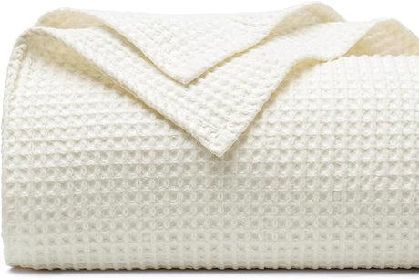 100% Cotton Waffle Weave Blanket King Size 104" x 90"-Lightweight Washed Soft