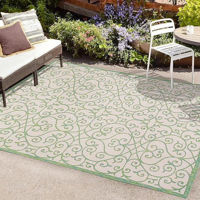 Y Madrid Vintage Filigree Textured Weave Indoor/Outdoor Black/Khaki