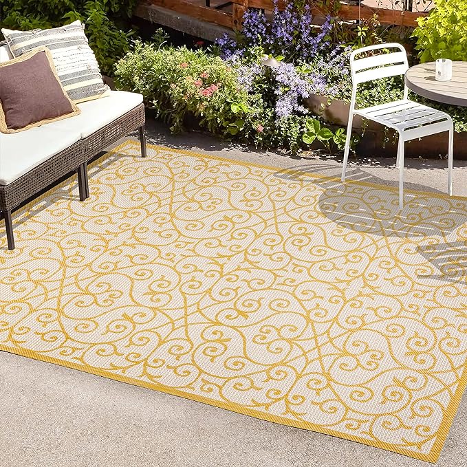 Y Madrid Vintage Filigree Textured Weave Indoor/Outdoor Black/Khaki