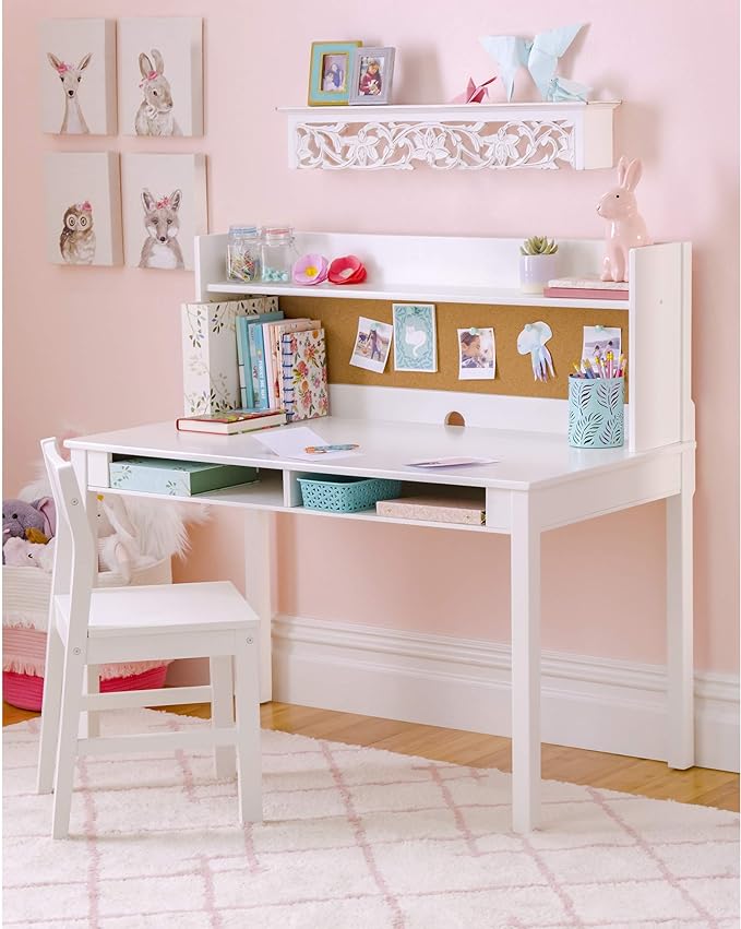 Living and Learning Kids' Desk with Hutch and Chair Set - Gray (Ages 5-12 Years)