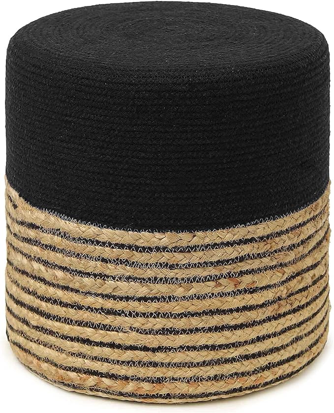 Cube Pouf Foot Stool Ottoman -Jute Braided Pouffe Poof Accent Chair Footrest