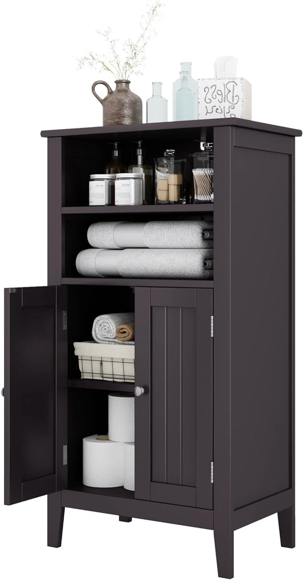 Bathroom Floor Cabinet, Double Door Storage Organizer with Shelves