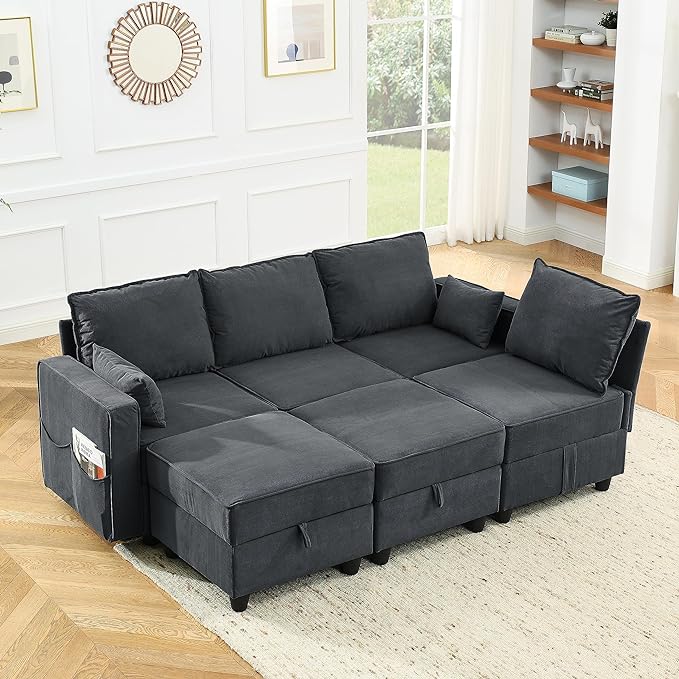 110" Oversized 6 Seaters Modular Storage Sectional Sofa Couch for Home Apartment Office