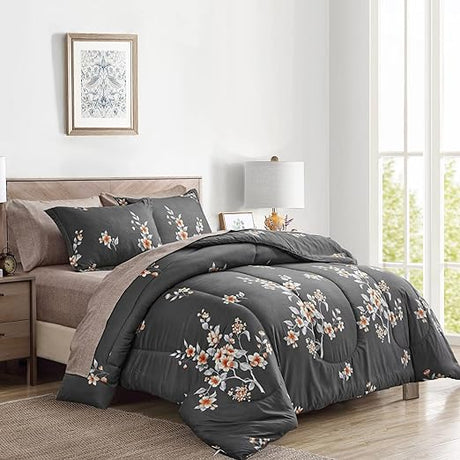 7 Pieces Bed in a Bag Queen Comforter Set with Sheets