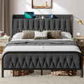 Queen Size Bed Frame with USB&Type-C Ports, Storage Velvet Button Tufted Headboard