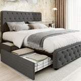 Queen Bed Frame with Headboard Storage Drawers of 4 Upholstered Bed Frame Platform