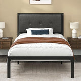 Twin Bed Frames with Faux Leather Headboard for Kids, Platform Bed Frame