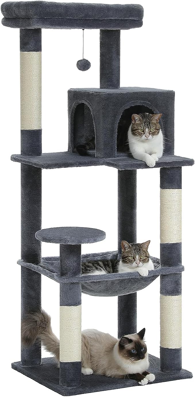 Cat Tree for Large Cats Adult with Metal Plush Big Hammock, 56.3" Cat TowerZ