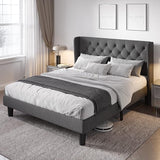 Queen Size Bed Frame with Button Tufted Wingback Headboard, Modern Upholstered