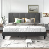 Upholstered Platform Bed with Geometric Wingback Headboard