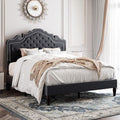Queen Bed Frame with Adjustable Tiara Headboard, Fabric Upholstered Diamond Button Tufted