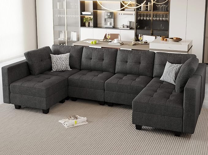 l Sofa Couch with Reversible Chaises 6 seat Sectional Couch