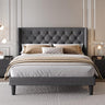 Full Size Platform Bed Frame with Upholstered Headboard and Wingback, Button Tufted