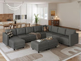 Sofa with Storage Large Faux Leather Fabric Waterproof 11 Seater Sectional Couch