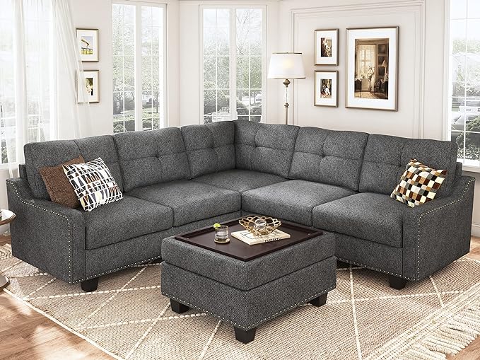 Convertible Sectional Sofa, L Shaped Couch with Storage Ottoman