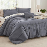 Navy Blue Twin/Twin XL Comforter Set - 3 Pieces Pinch Pleat Bed Set