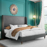 Queen Platform Bed Frame 51.2" High Headboard Tall Upholstered Bed/No Box Spring