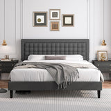 King Bed Frame, Button Tufted Upholstered Platform with Adjustable Headboard